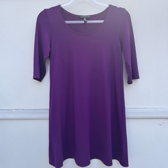 Eileen Fisher Tunic Top Sz PP/2 Purple Half Sleeve Swing Top Casual Minimalist - Picture 9 of 10
